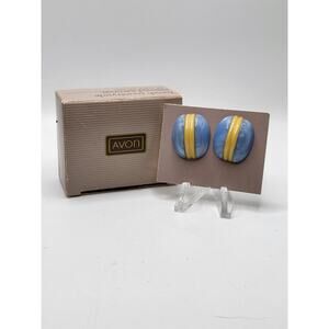 NOS Avon French Countryside Blue Yellow Resin Pierced Earrings 1980s